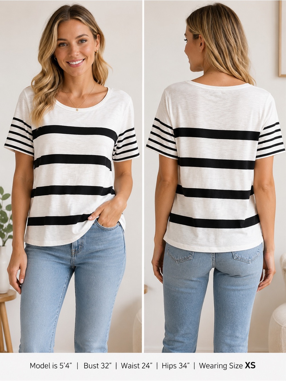 Gap White & Black Striped Short Sleeve Top – Women's XS